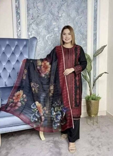 এলিগ্যান্ট প্রিন্টেড ৩-পিস মহিলা স্যুট